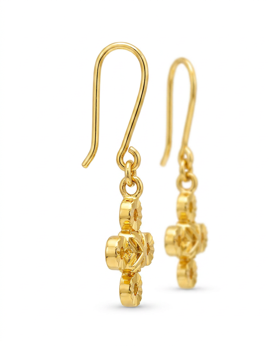 916 Gold Earrings Fortune Knot Dangle