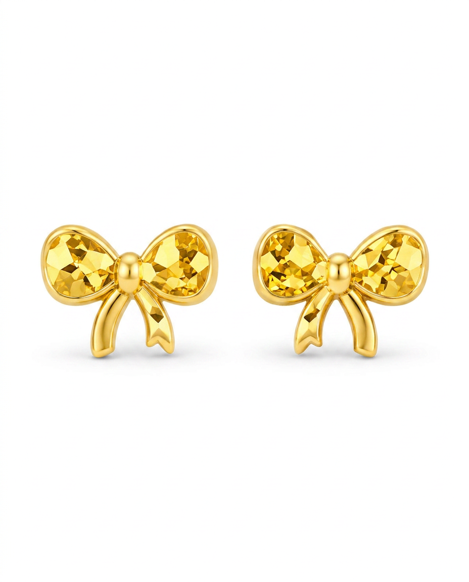 916 Gold Earrings Glitter Ribbon Knot