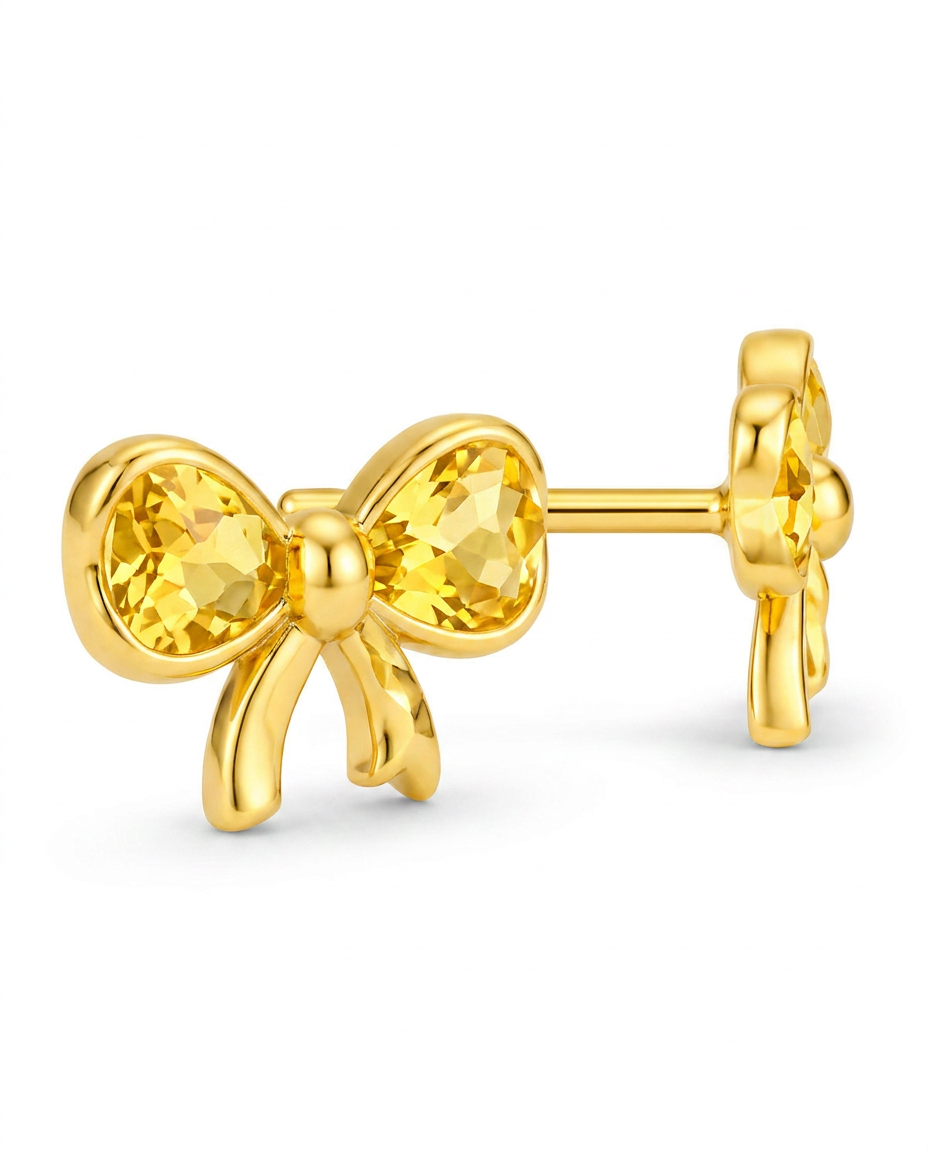 916 Gold Earrings Glitter Ribbon Knot
