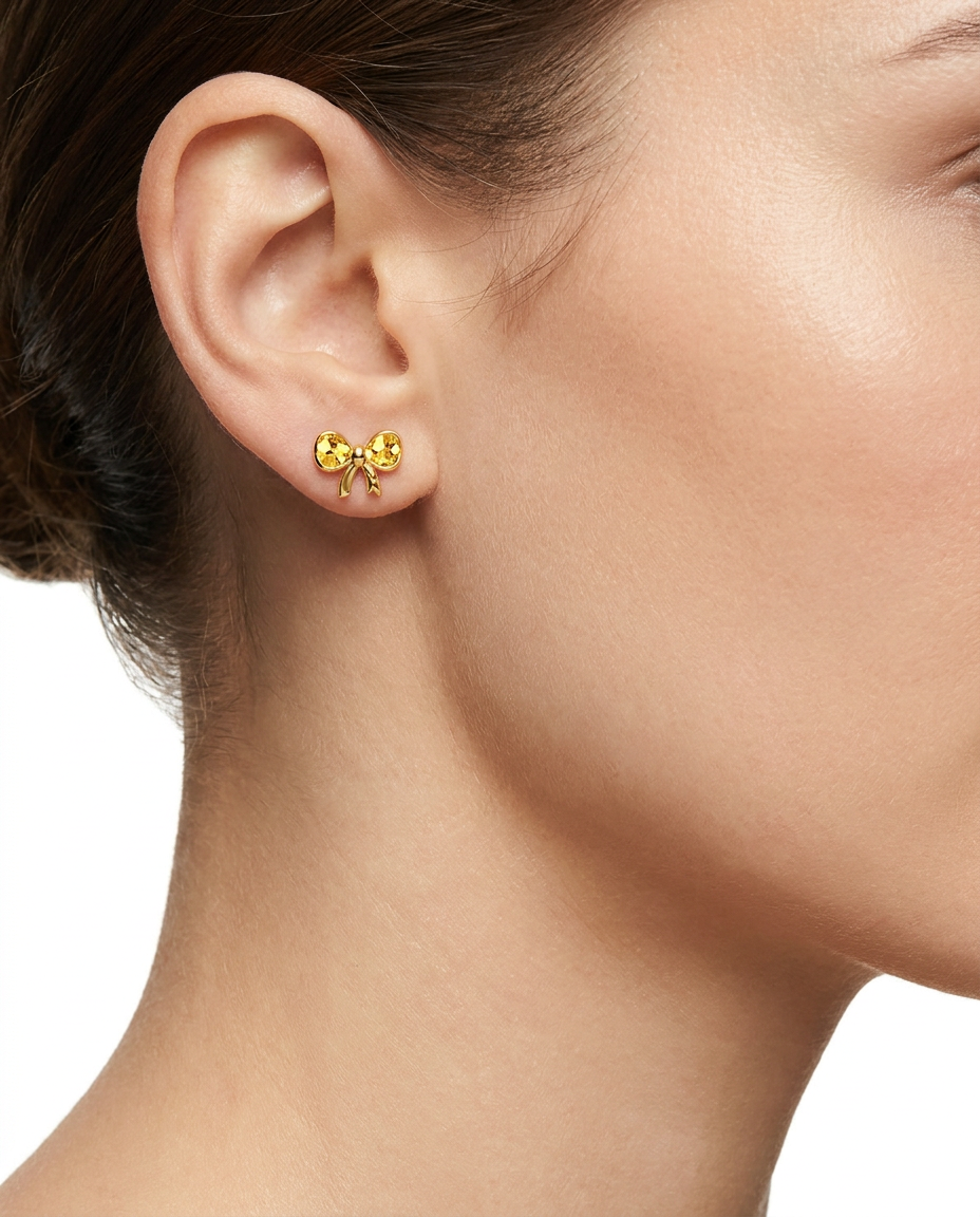 916 Gold Earrings Glitter Ribbon Knot