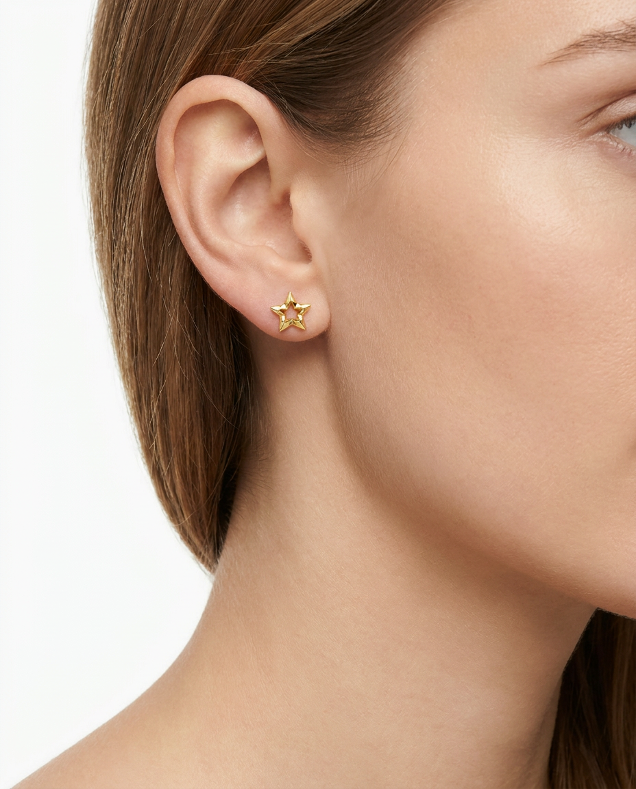 916 Gold Earrings Hollow Star