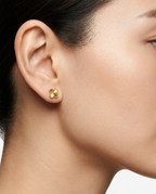 916 Gold Earrings Rainbow Clover Carved C