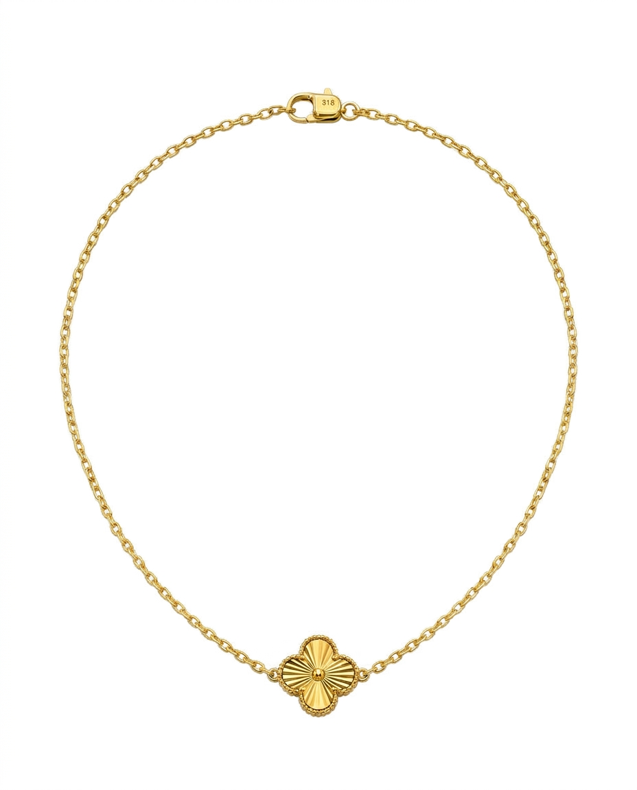 916 Gold Necklace 1 Clover Carved D S