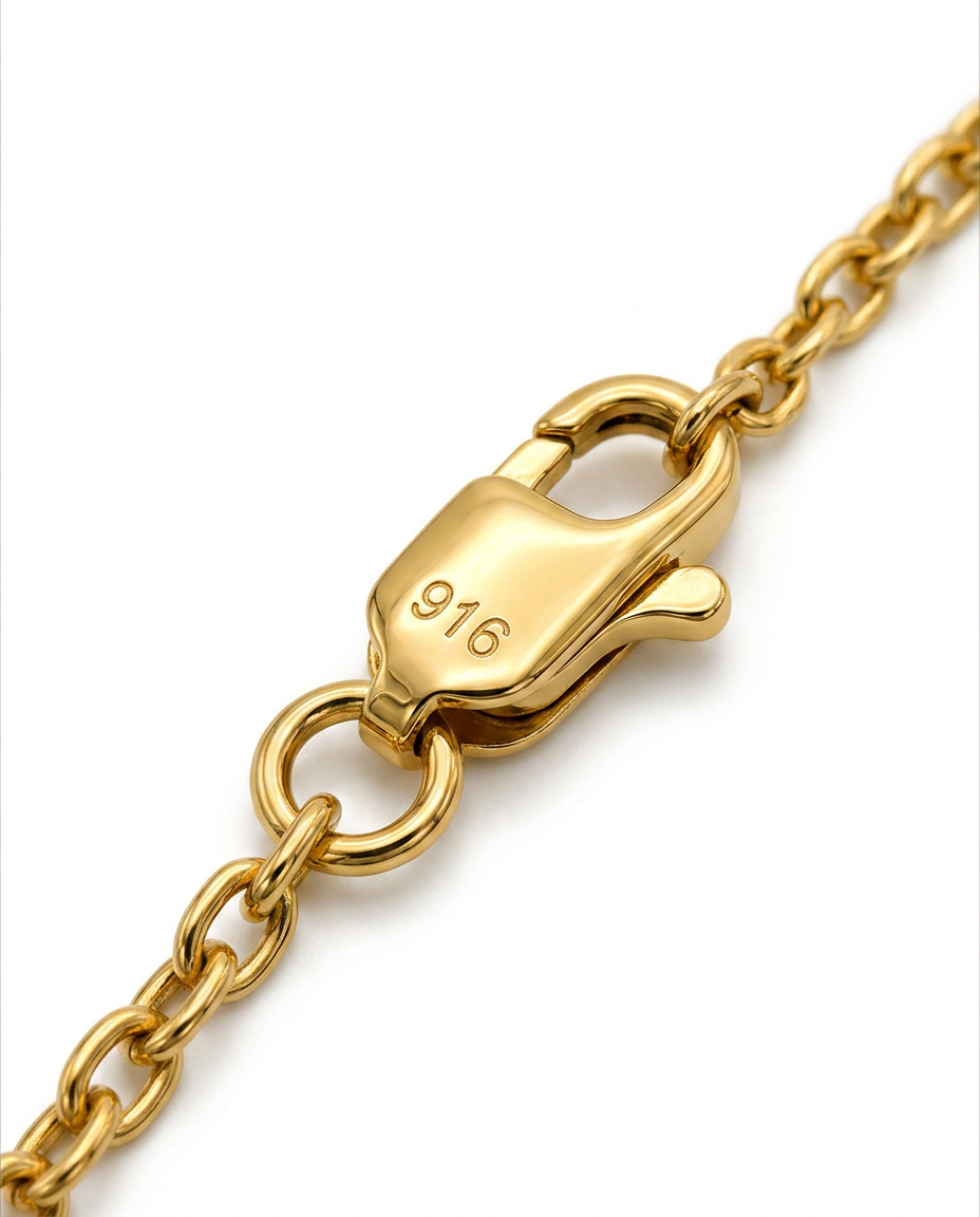 916 Gold Necklace 3 Clover Carved D S