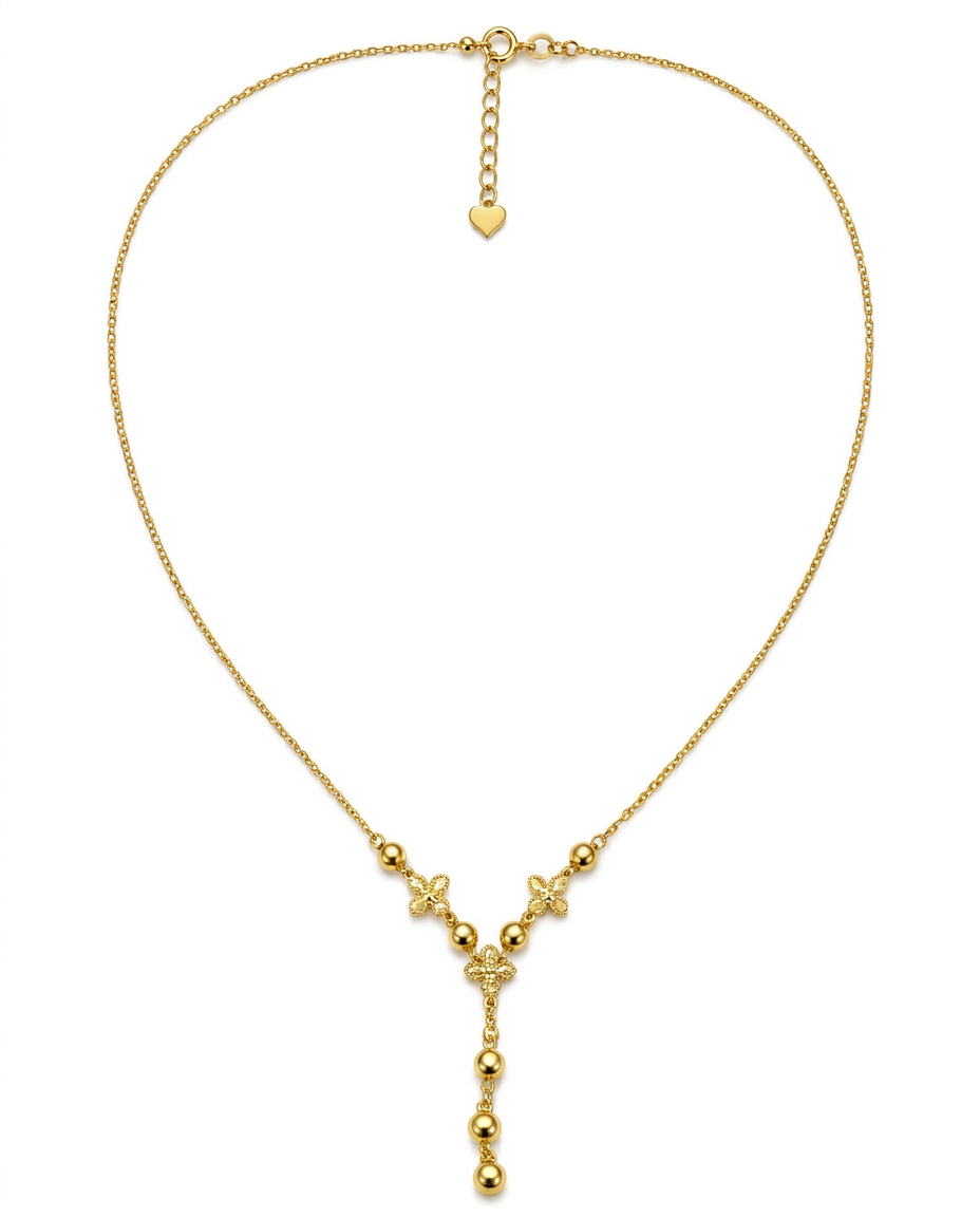 916 Gold Necklace 3 Glitter Petals with Beads