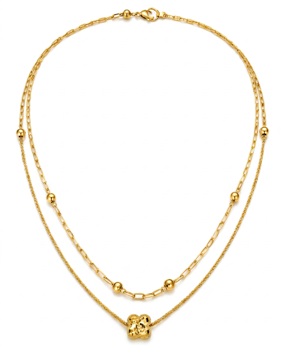 916 Gold Necklace Dual Strand Glitter Bloom