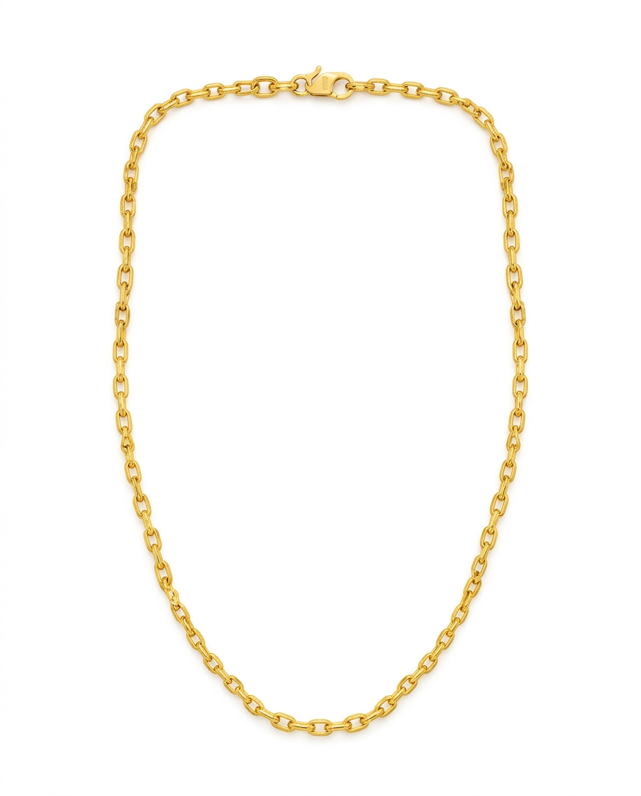 916 Gold Necklace Square Link Carved