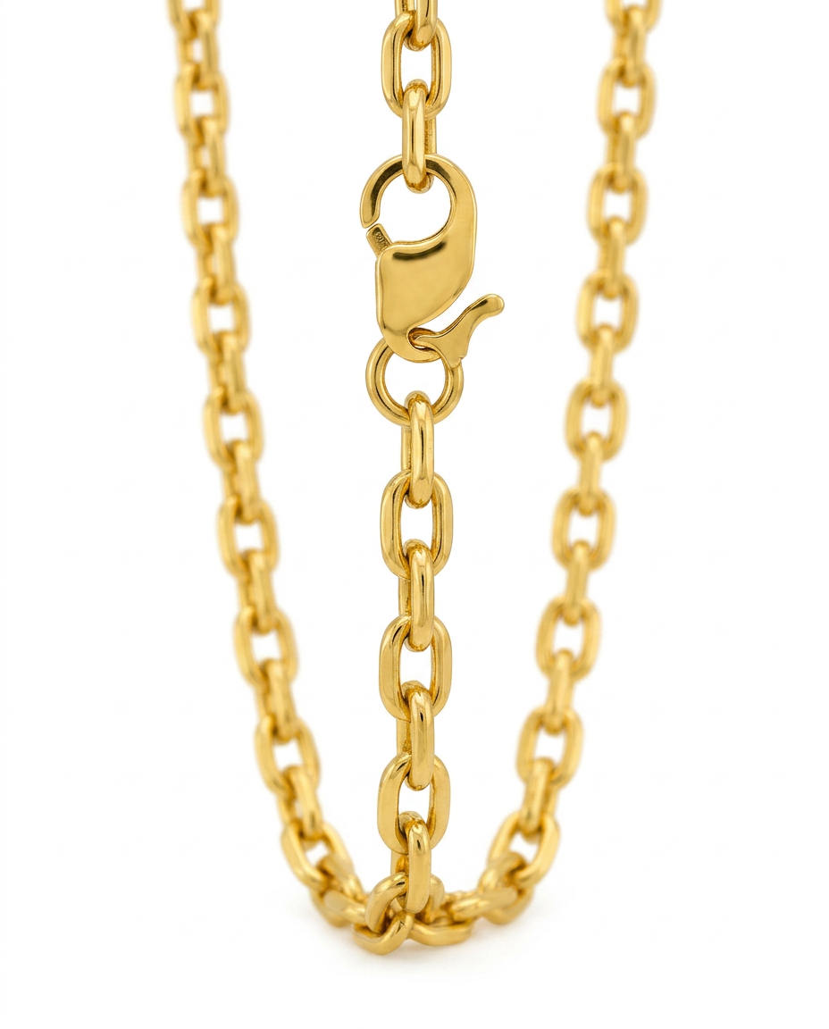 916 Gold Necklace Square Link Carved
