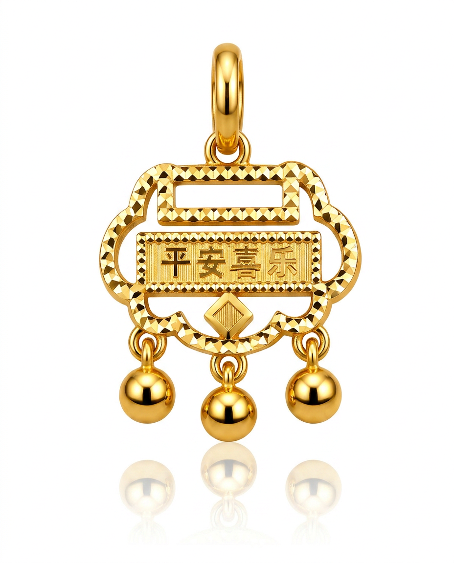 916 Gold Pendant Blessing Longevity Lock