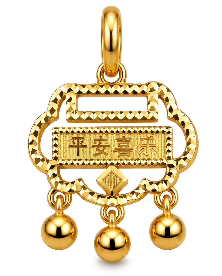 916 Gold Pendant Blessing Longevity Lock