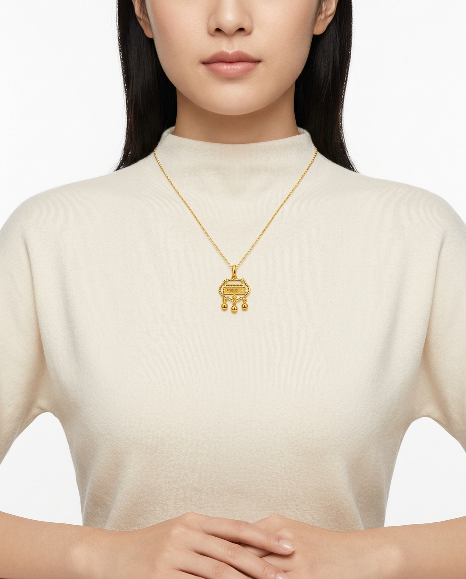 916 Gold Pendant Blessing Longevity Lock