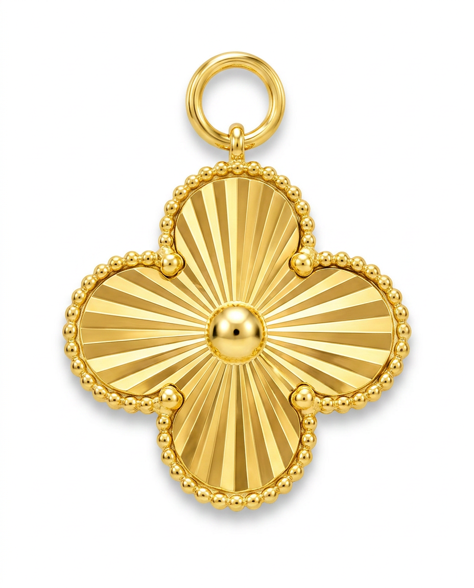 916 Gold Pendant Clover Carved D