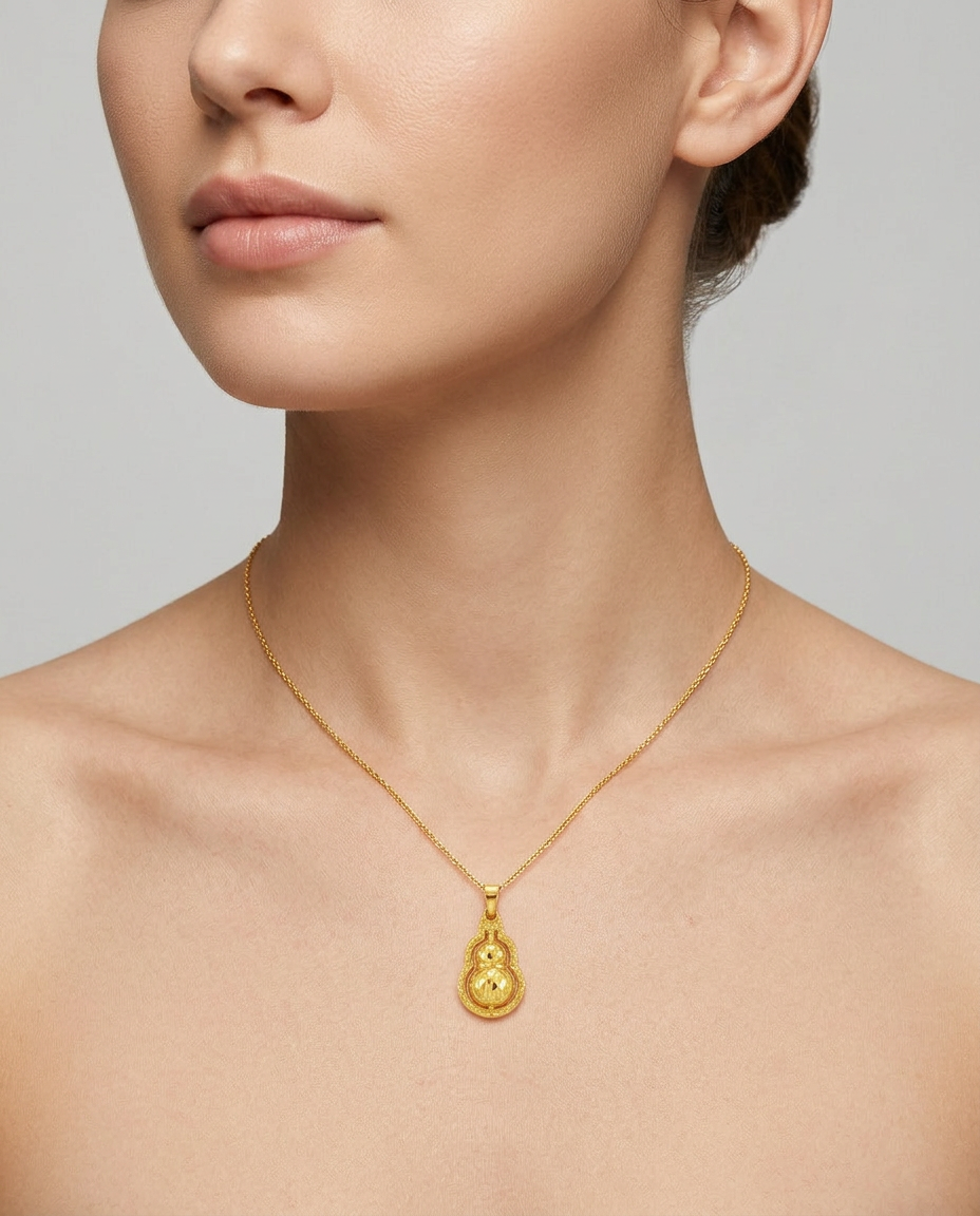 916 Gold Pendant Double Rotating Gourd