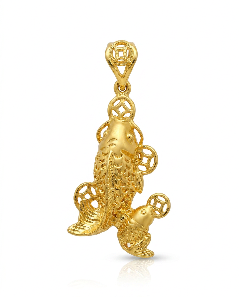 916 Gold Pendant Emperor Coin with Koi