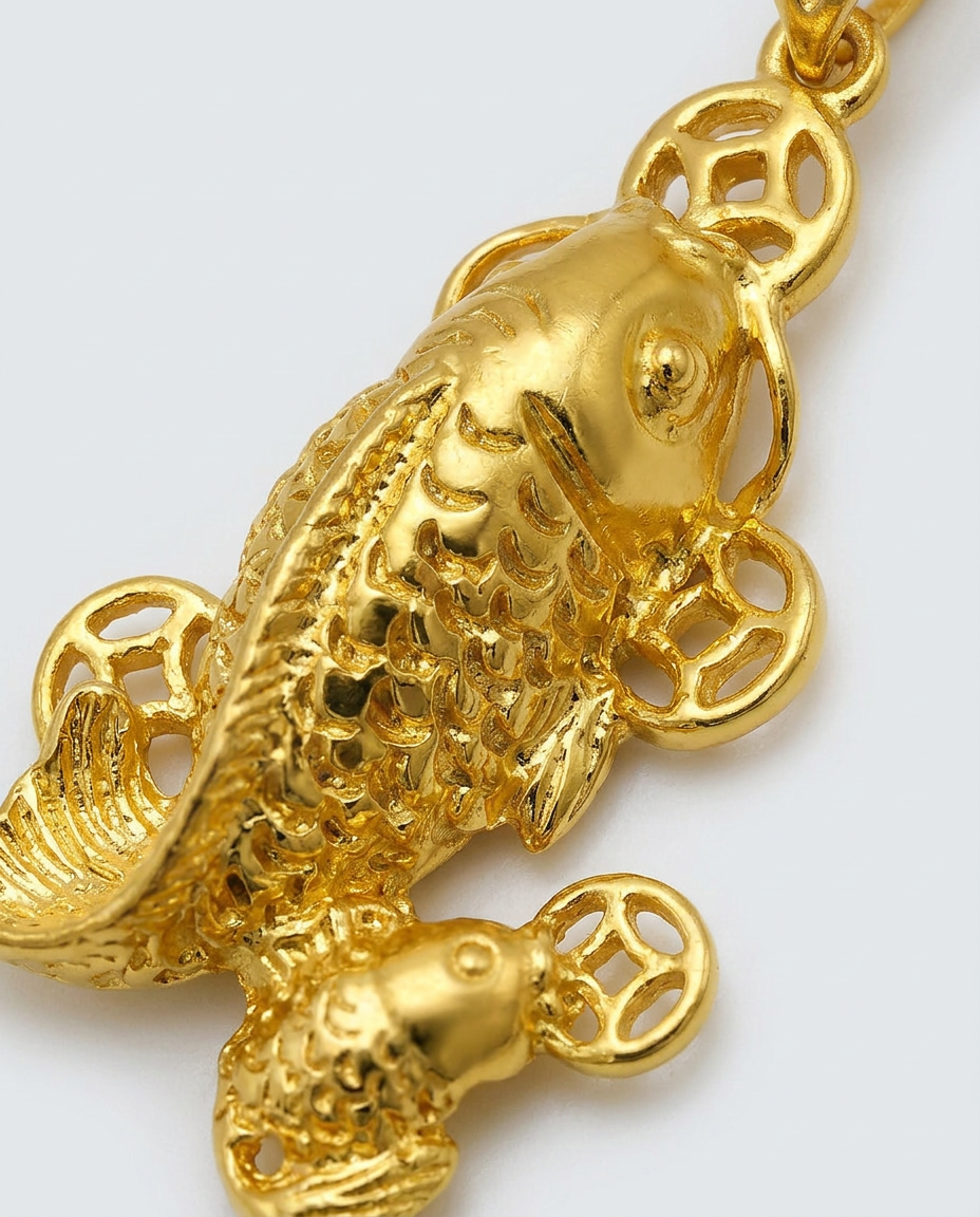 916 Gold Pendant Emperor Coin with Koi