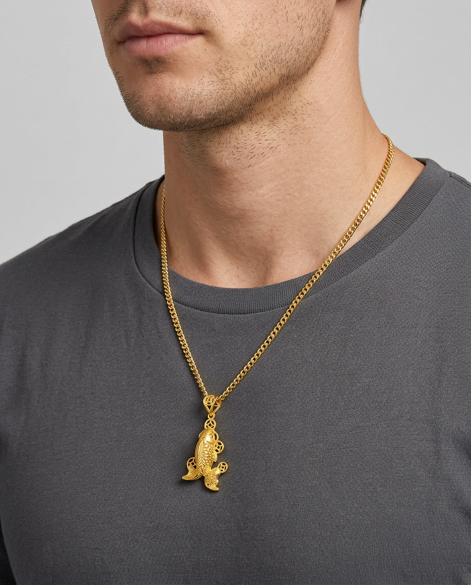 916 Gold Pendant Emperor Coin with Koi