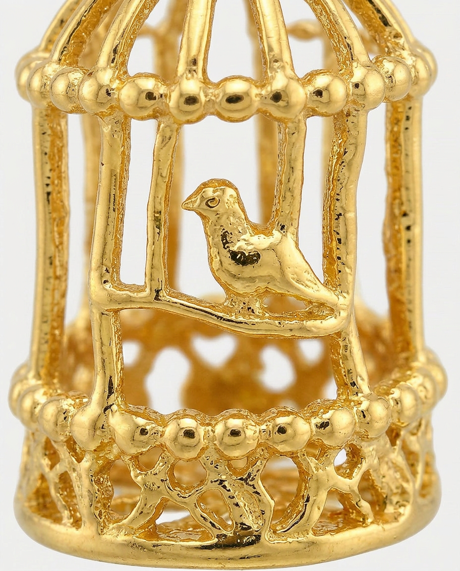 916 Gold Pendant Golden Bird Cage