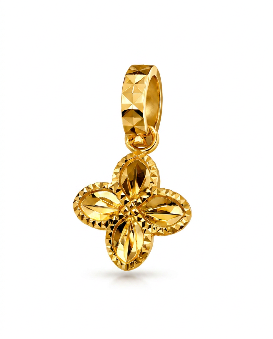 916 Gold Pendant Hollow Carved Petal