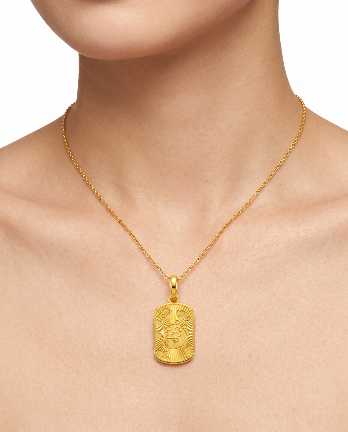 916 Gold Pendant Rainbow Lucky Cat