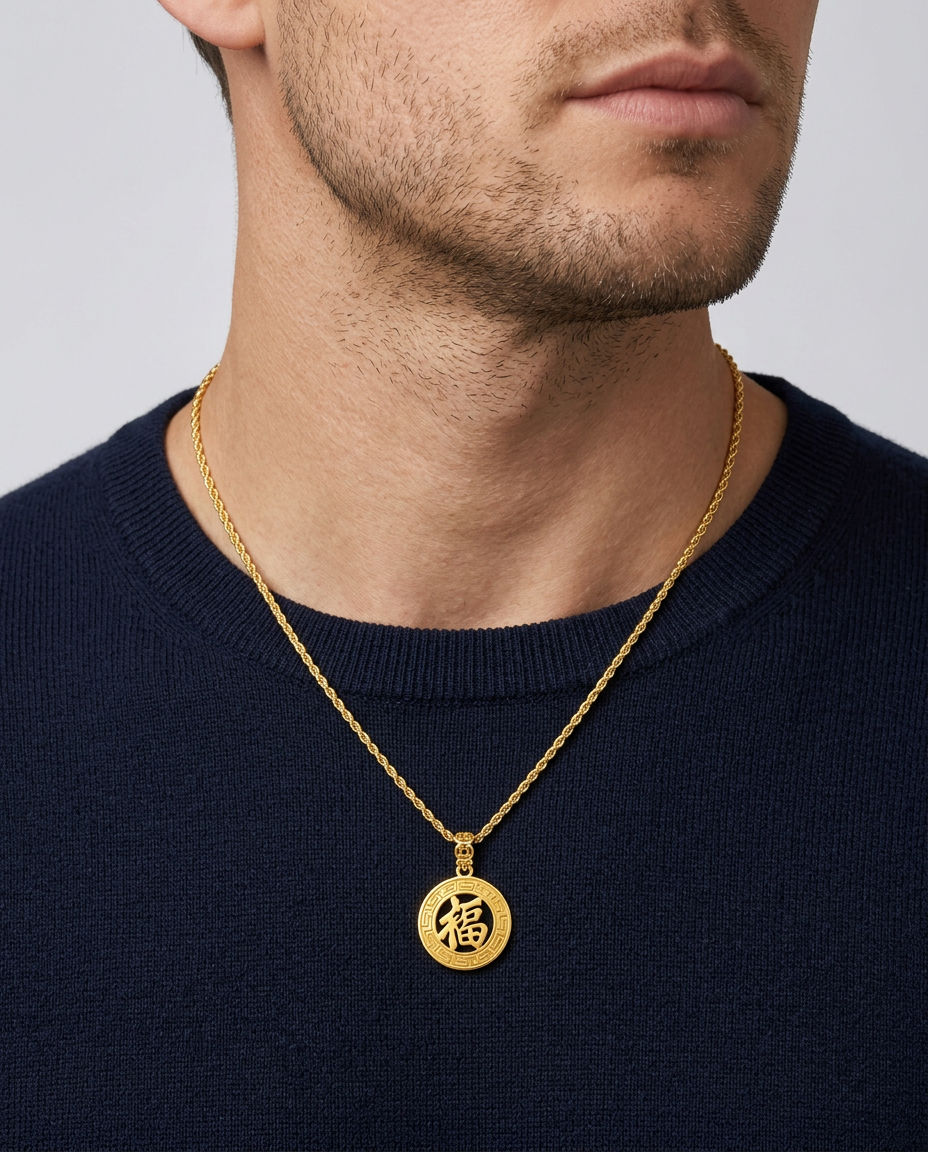 916 Gold Pendant Round Blessing