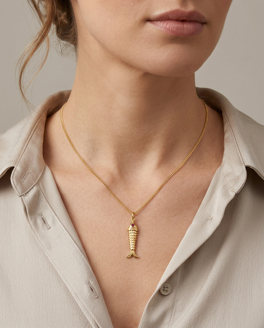 916 Gold Pendant Scarlet Koi