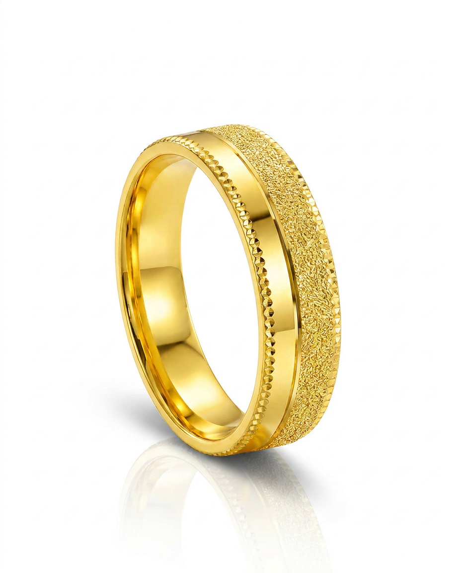 916 Gold Ring 2F Italy Sand Blast