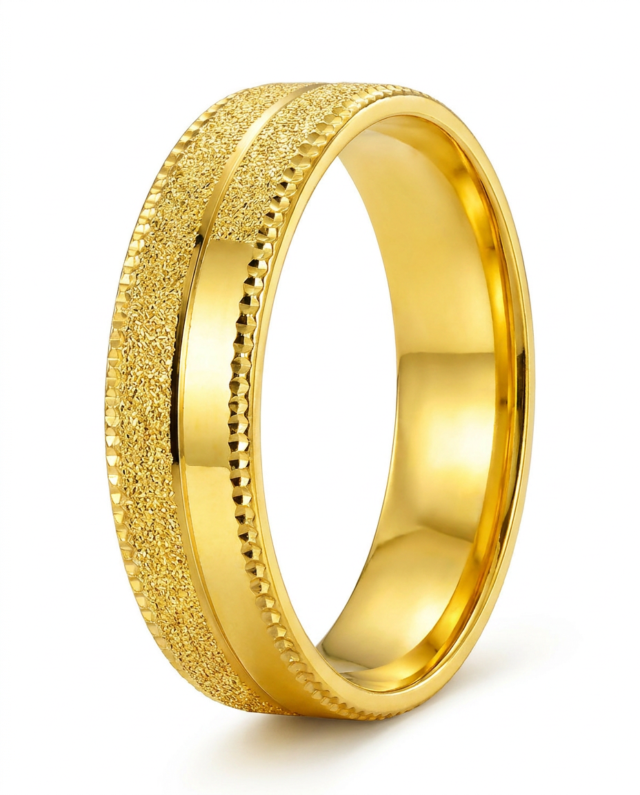 916 Gold Ring 2F Italy Sand Blast