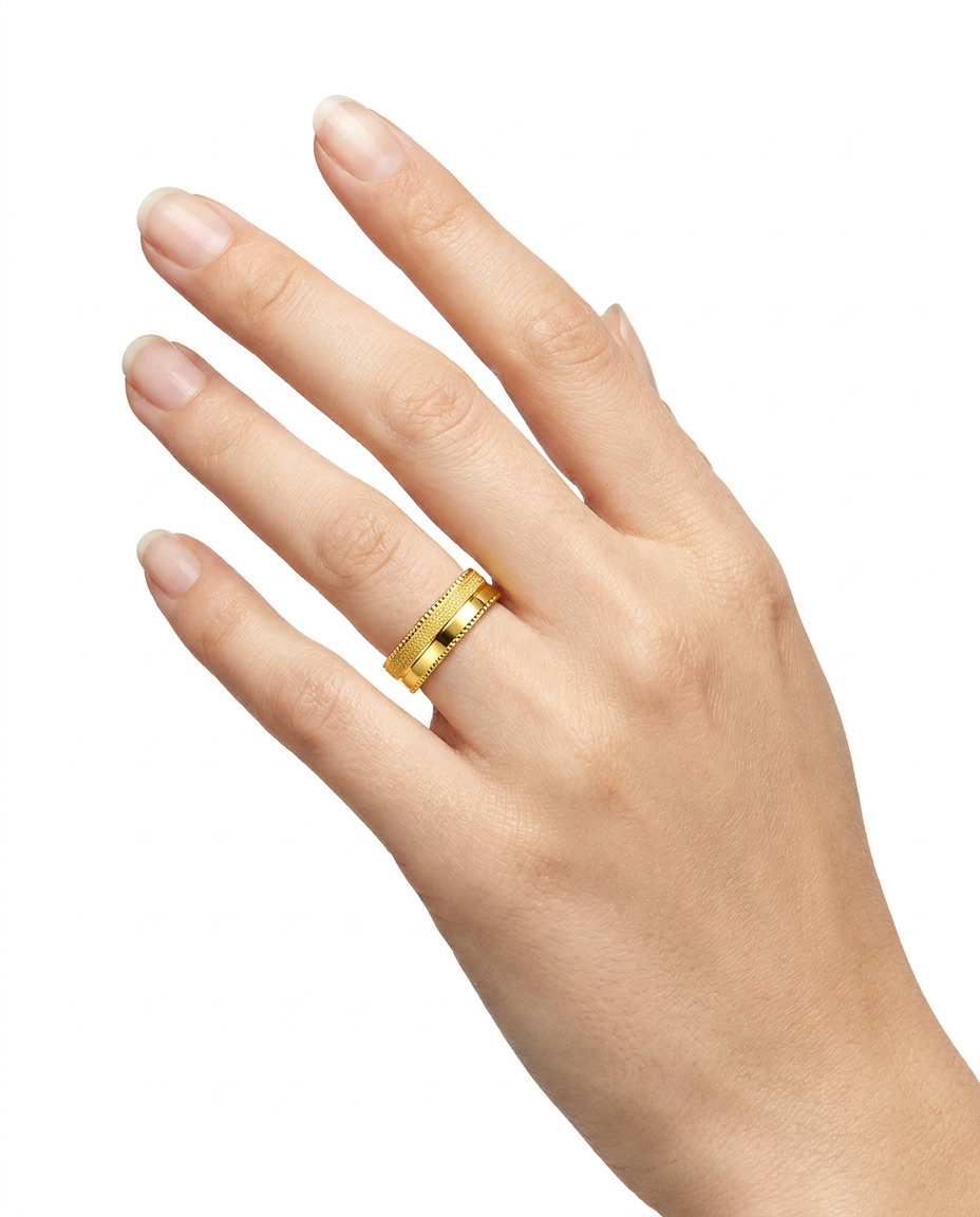 916 Gold Ring 2F Italy Sand Blast