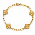 916 Gold Bracelet 4 Carved Clover Paper Clip