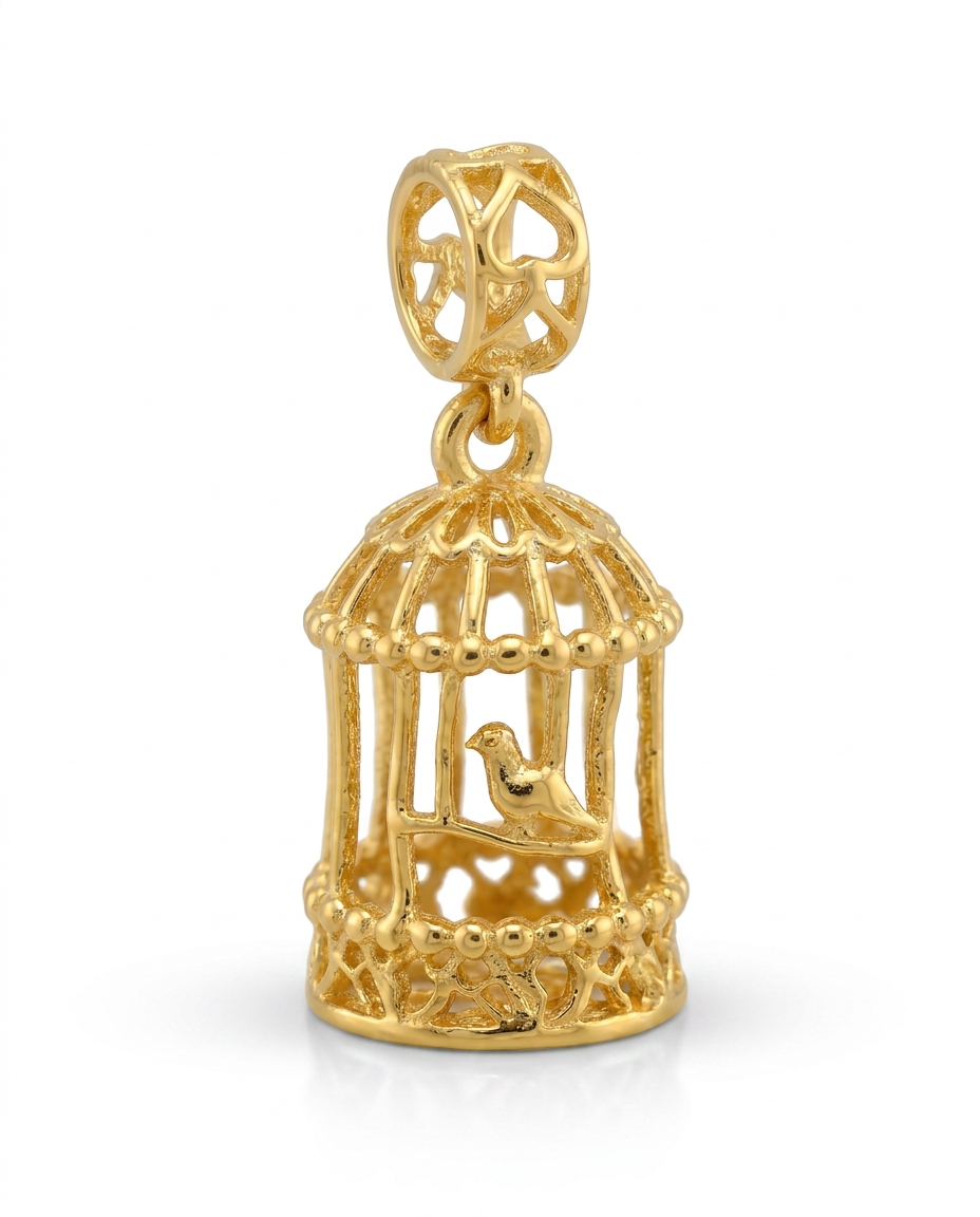 916 Gold Pendant Golden Bird Cage
