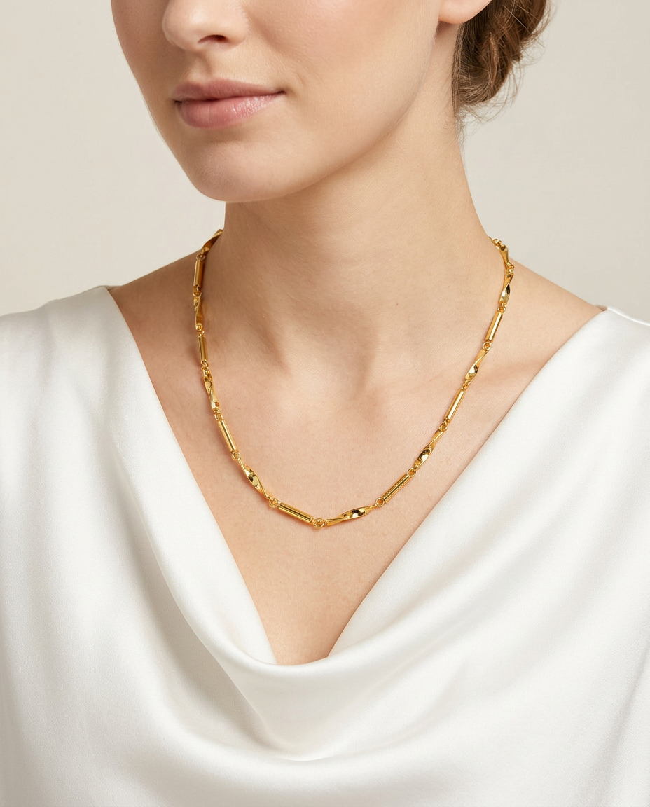 916 Gold Necklace Celeste Bar Link